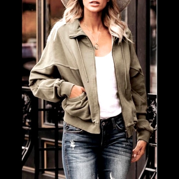 New Modern Lapel Hunter Green Pockets Drawstring Thick Zip Up Comfortable Jacket - Picture 1 of 12